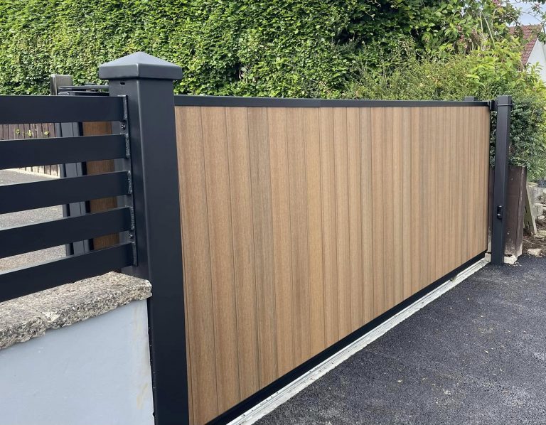 Modern Wood Composite Automated Sliding Gates