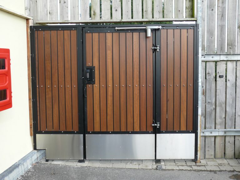 Timber-Infill Steel Pedestrian Gate with Keypad Access