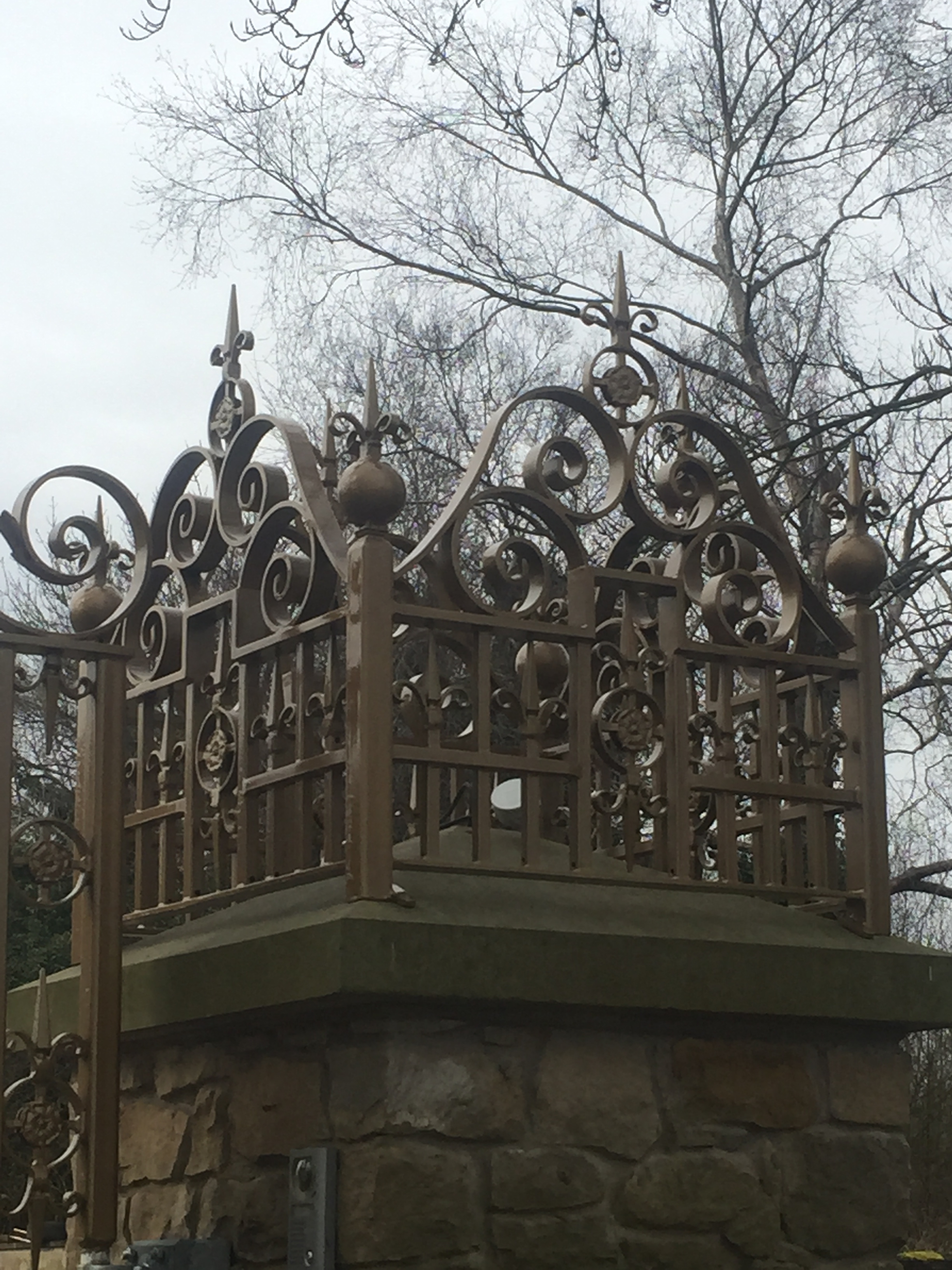 Wrought Iron Pillar Cresting with Ornate Scrollwork