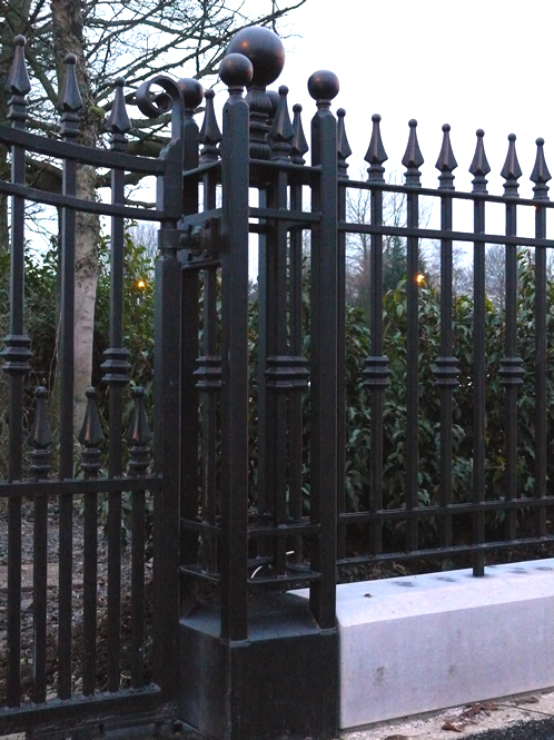 Gemini said Traditional Wrought Iron Boundary Railing with Square Cage Pillars