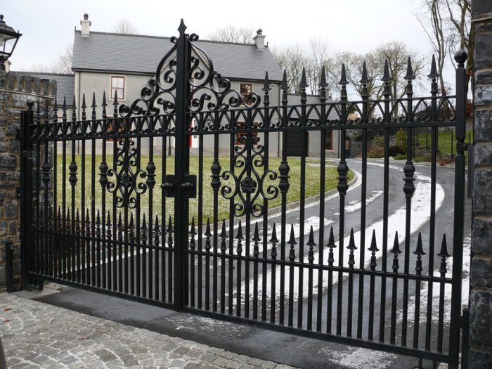 Grand Wrought Iron Estate Gates with Intricate Scrollwork