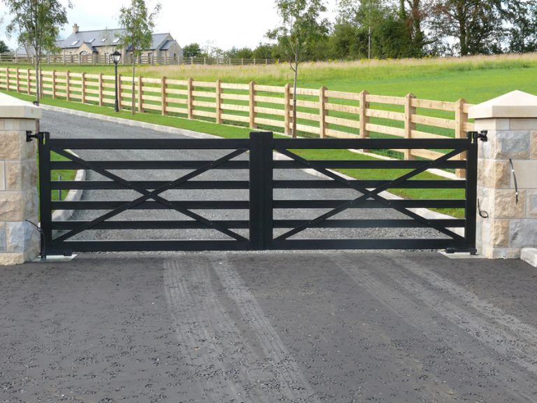 Modern Ranch-Style Steel Driveway Gates