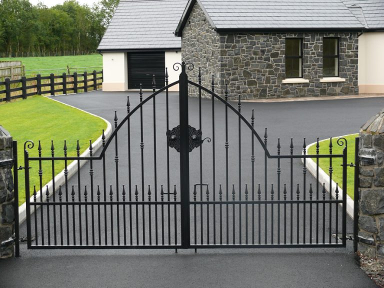 Elegant Gabled-Top Iron Entrance Gates