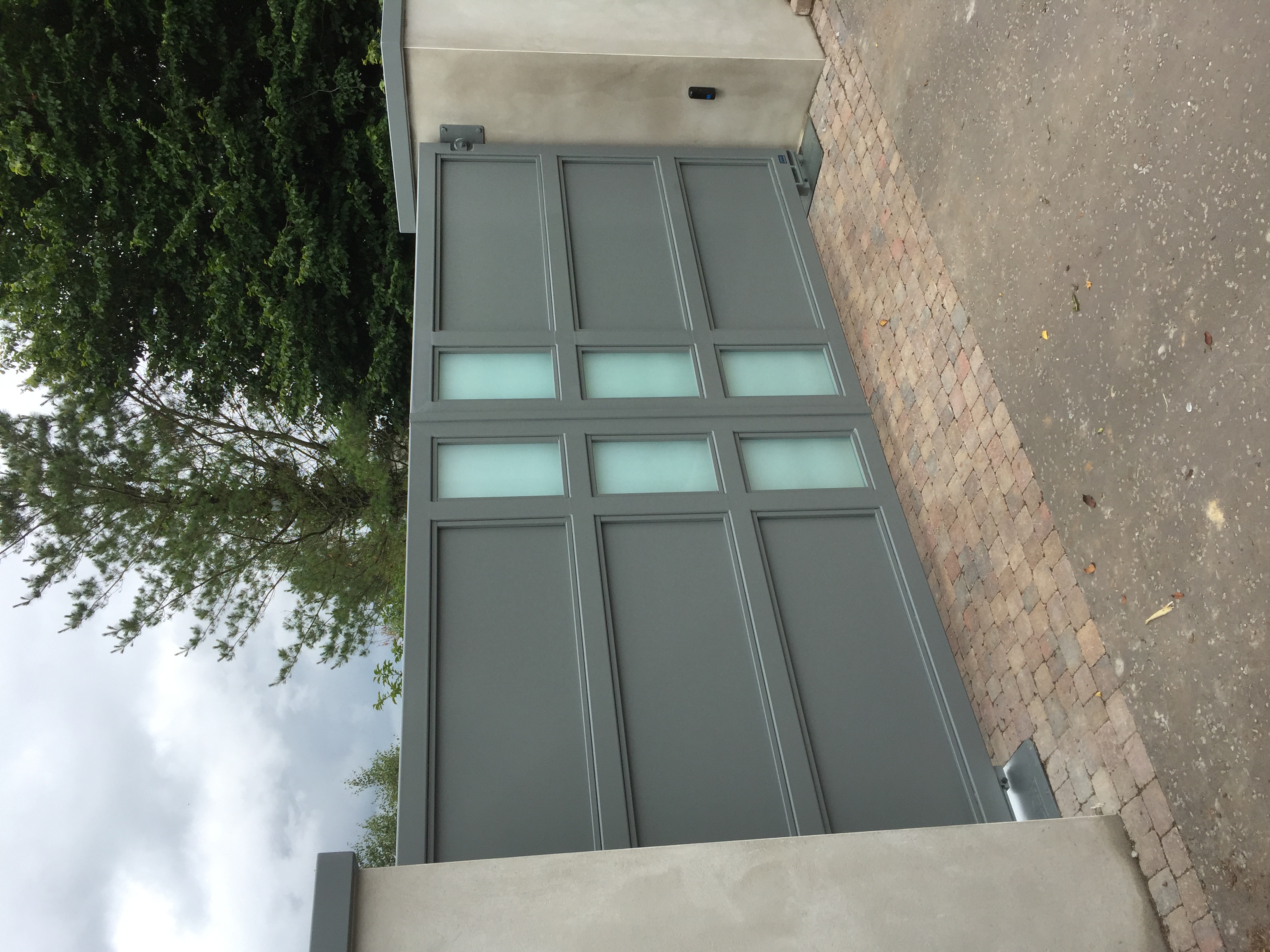 Contemporary Grey Privacy Gates with Frosted Glass