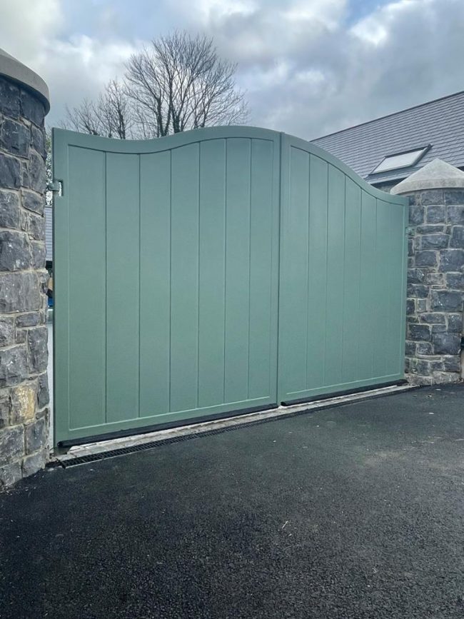 Arched Sage Green Timber Driveway Gates for Ultimate Privacy