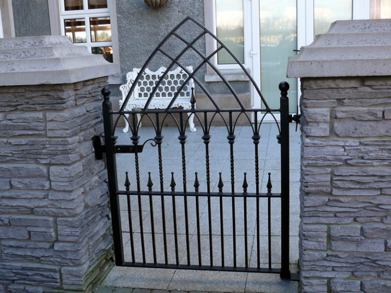 Gothic Style Arched Wrought Iron Pedestrian Gate