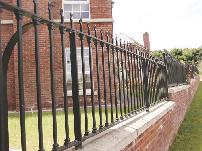 Classic Wrought Iron Perimeter Railings with Flame-Style Finials