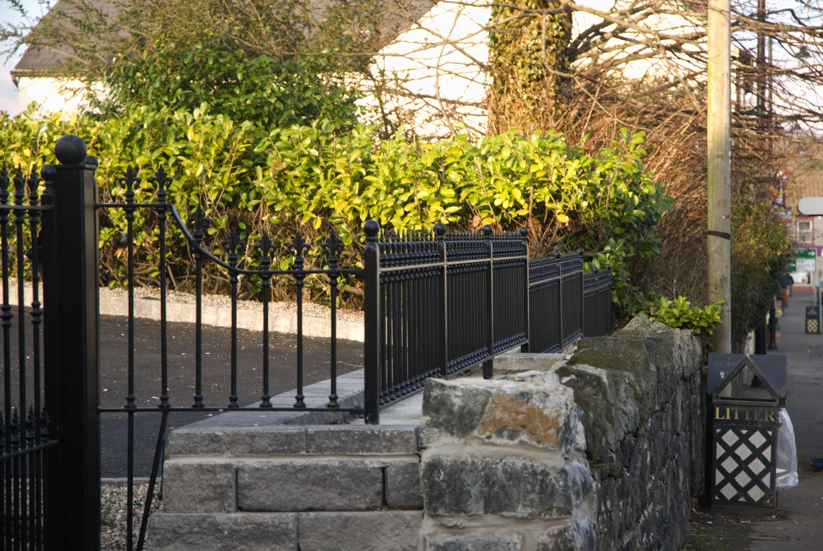 Classic Fleur-de-Lis Wrought Iron Railings for Stone Perimeter Walls