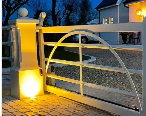 Modern Illuminated Aluminum Estate Gate with Sunburst Motif